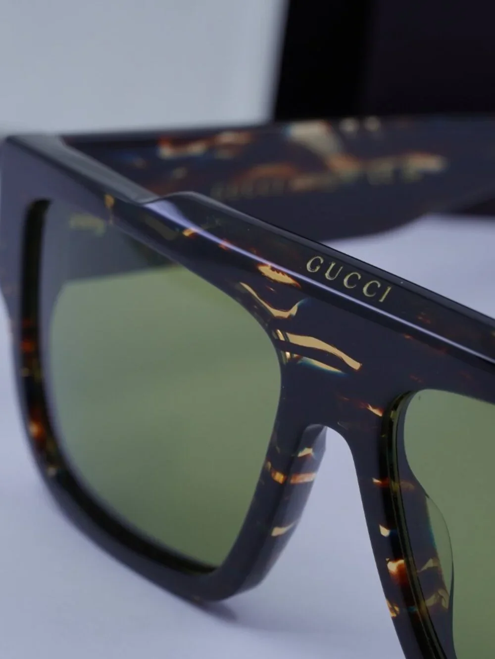 Gucci GG1460S 002 Square Sunglasses - Striped Brown Havana\ Green